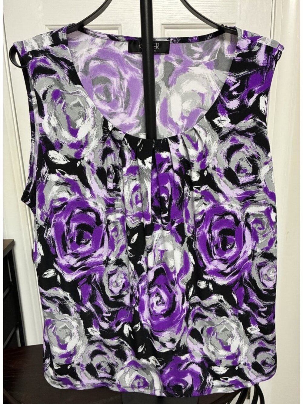 Kasper Women’s 1X Sleeveless Blouse Top Black Grey Purple Floral